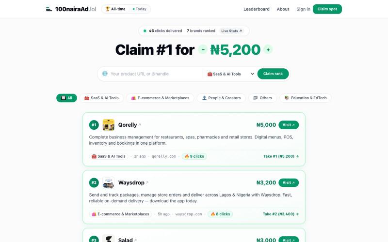 100nairaad.lol — Pay to rank, priced in Naira — screenshot