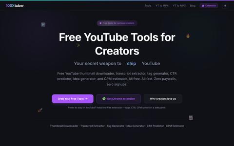 Free YouTube Tools for Creators - Thumbnail Downloader, Transcript Extractor & M — screenshot