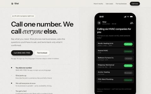 1Dial | AI Phone Concierge for Real-World Tasks — screenshot