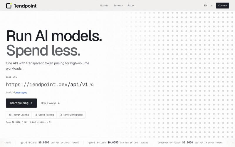 1endpoint — Low-cost AI model API — screenshot