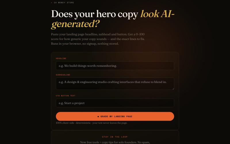 Landing Page Grader — Does your hero copy look AI-generated? (Free) — screenshot