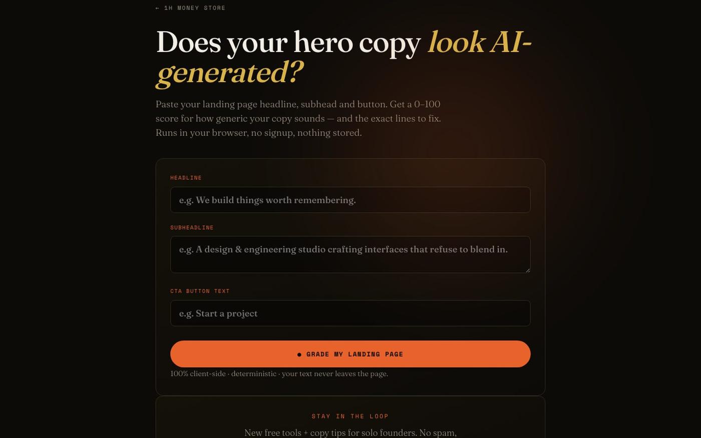 Landing Page Grader — Does your hero copy look AI-generated? (Free) — screenshot