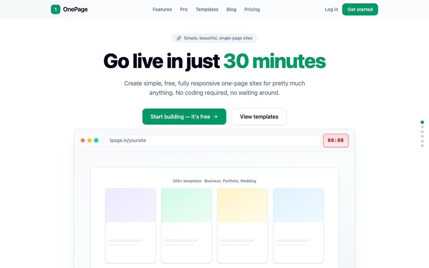 OnePage — Simple, free one-page sites — screenshot