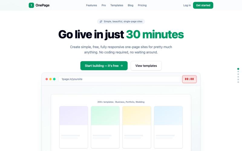 OnePage — Simple, free one-page sites — screenshot