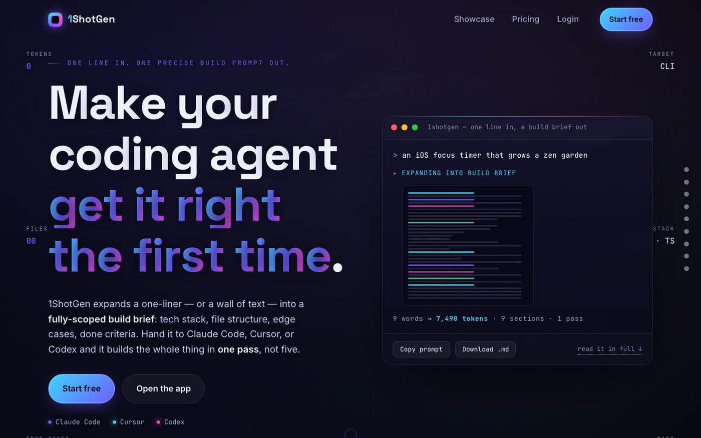 1ShotGen — Make your coding agent get it right the first time. — screenshot