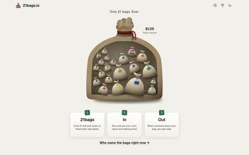 21bags.io · Buy bags for your coins — screenshot