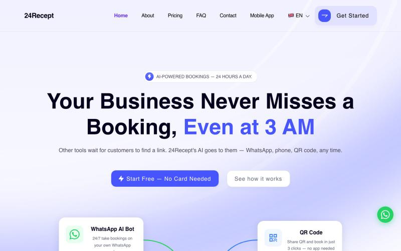 24Recept | Free AI Appointment Booking Software with WhatsApp & Voice Bot — screenshot