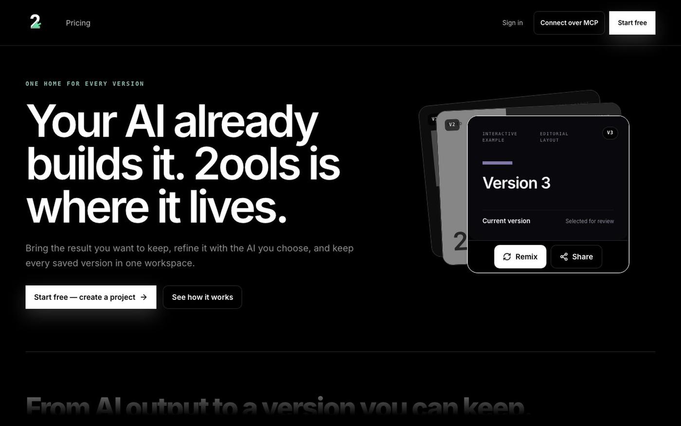 2ools · Build products with the AI you already use — screenshot