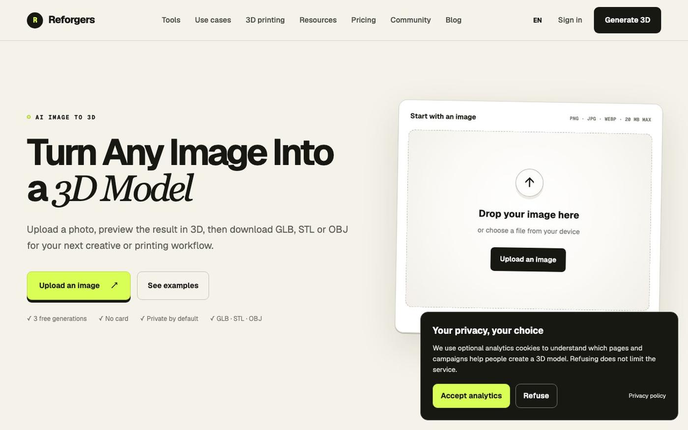 Turn Any Image Into a 3D Model | Reforgers — screenshot