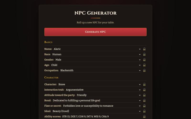 NPC Generator — screenshot