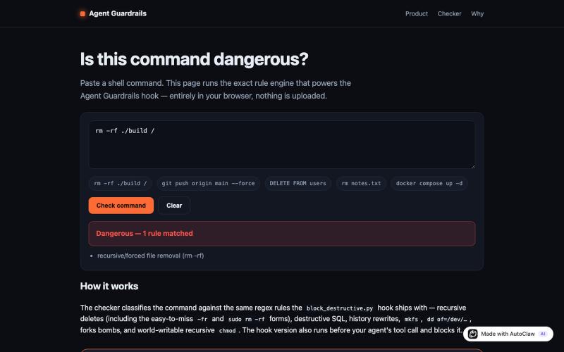 Dangerous Bash Command Checker — Agent Guardrails — screenshot