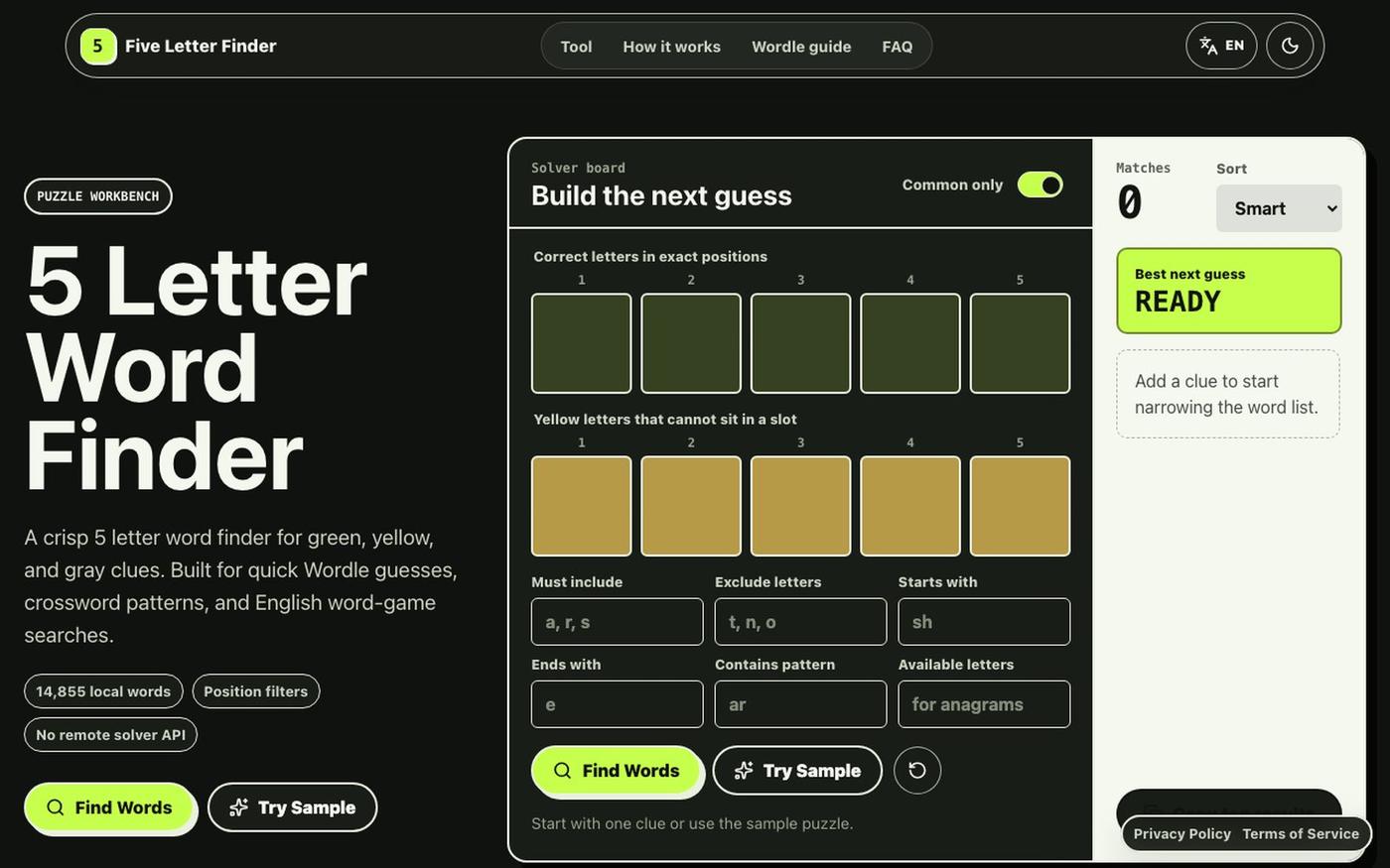 5 Letter Word Finder for Wordle and Word Games Online — screenshot
