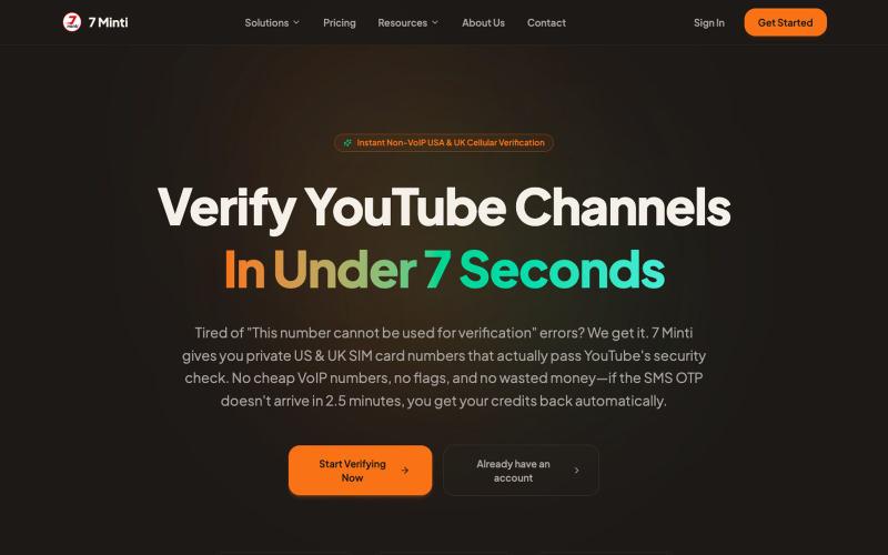 Buy US & UK Number for YouTube Verification | 7minti — screenshot