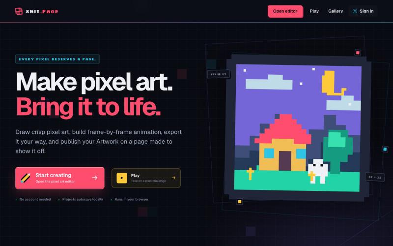 8bit.page — Pixel Art Editor, Animator & Artwork Pages — screenshot