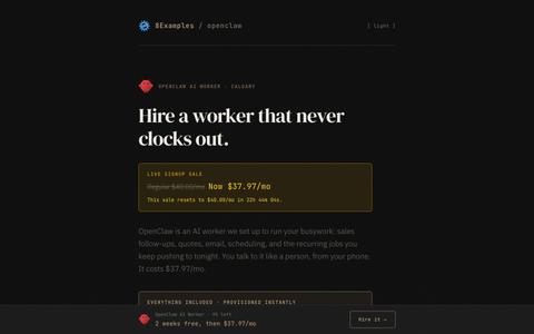 OpenClaw AI Worker | $40/month | 8Examples Inc. — screenshot