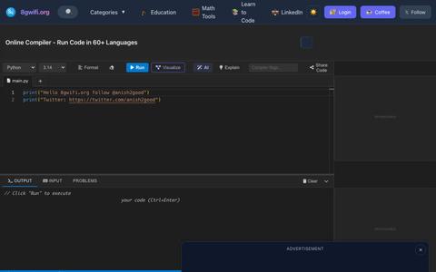 AI-Powered Online Compiler & IDE - Run Code... | 8gwifi.org — screenshot