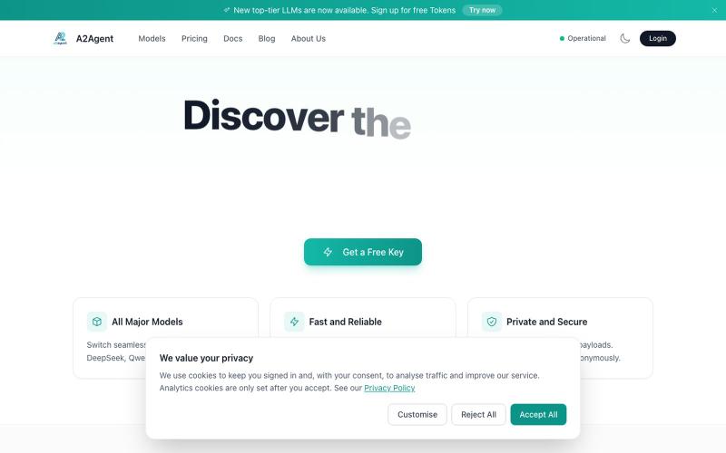 Affordable LLM API Gateway · GLM, Kimi, DeepSeek - A2Agent — screenshot