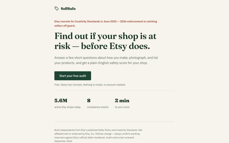 SellSafe — Etsy Shop Compliance Audit — screenshot
