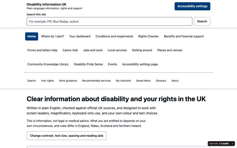 Disability Information UK — plain-language information and UK rights — screenshot