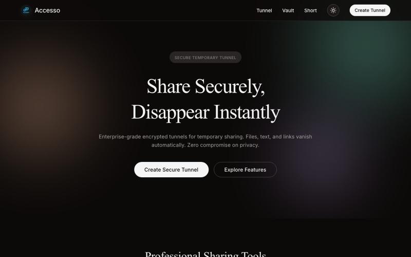 Accesso — Free Encrypted Temporary File & Text Sharing — screenshot