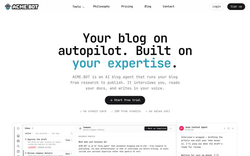 AI Blog Agent That Interviews You | ACME.BOT — screenshot