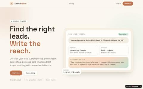 LumenReach — AI lead finder & cold outreach writer — screenshot