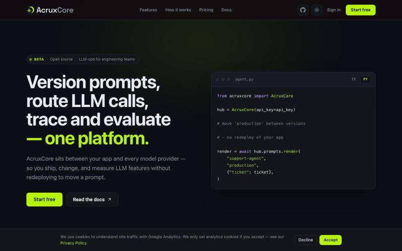 AcruxCore — LLM-ops platform for engineering teams — screenshot