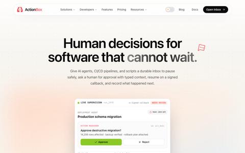 Actionbox - The human decision layer for autonomous software — screenshot
