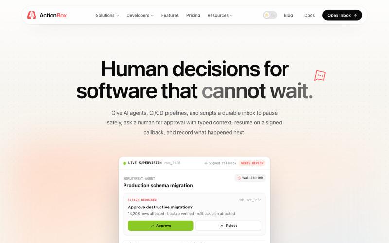 Actionbox - The human decision layer for autonomous software — screenshot