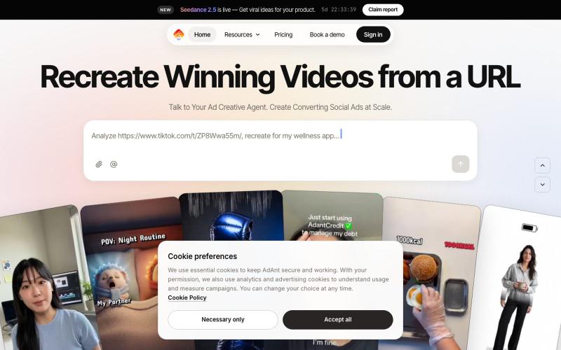AdAnt | ChatGPT for Viral, Converting Social Videos — screenshot