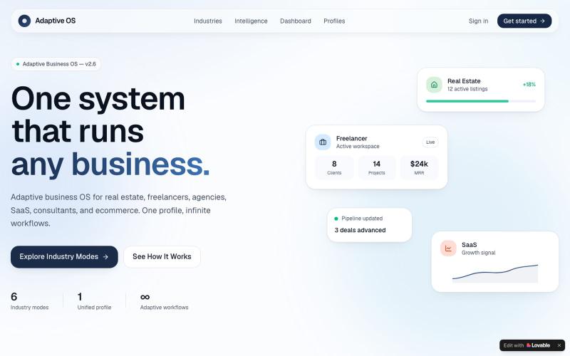 Adaptive Business OS — One system that runs any business — screenshot