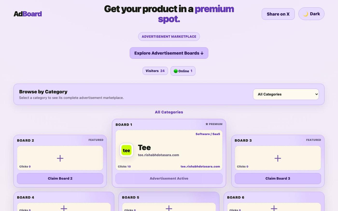 AdBoard — Free Launch Advertisement Marketplace — screenshot