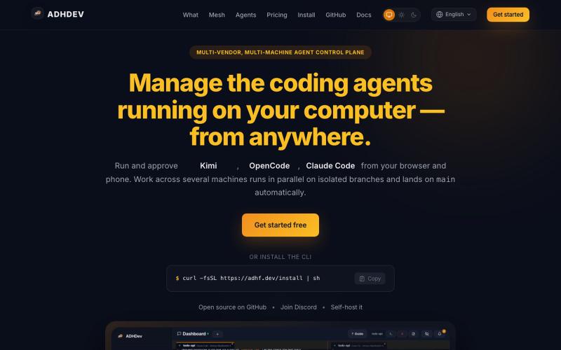 ADHDev — Manage your coding agents from anywhere — screenshot