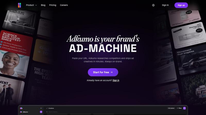 Adkumo | 100 ads, on brand, from one prompt — screenshot