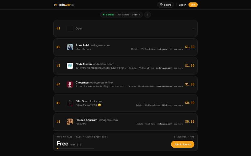 adswar.lol — Pay to ride the ad belt — screenshot