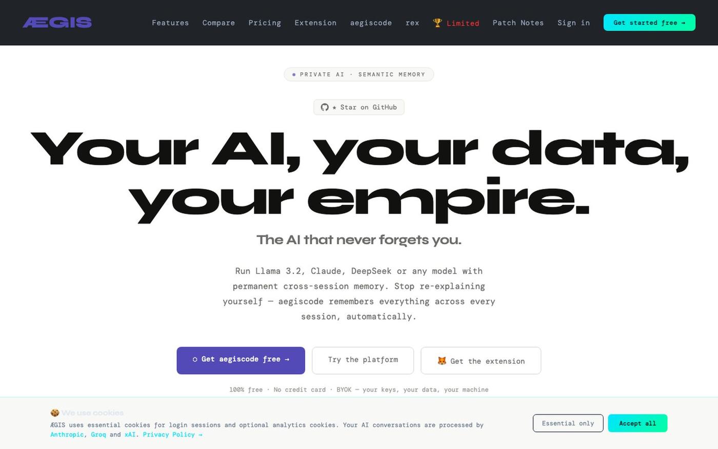 ÆGIS — Private AI with Semantic Memory | Ollama · DeepSeek · Claude — screenshot