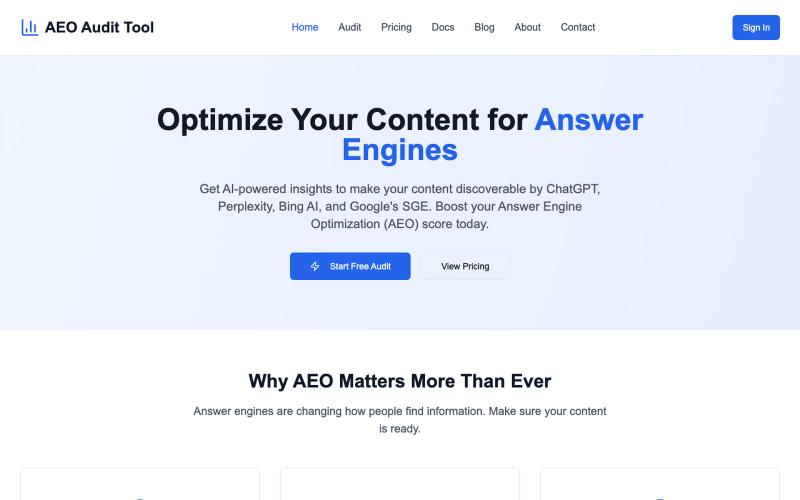 AEO Audit Tool - Answer Engine Optimization Analysis | AEOAuditTool.com — screenshot