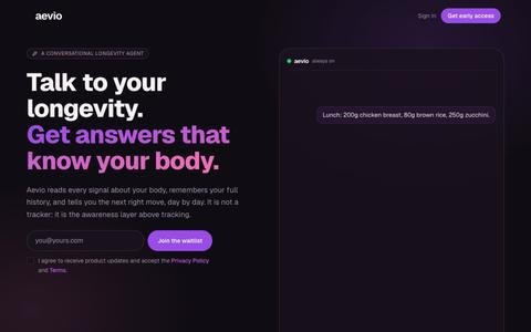 Aevio · Talk to your longevity — screenshot