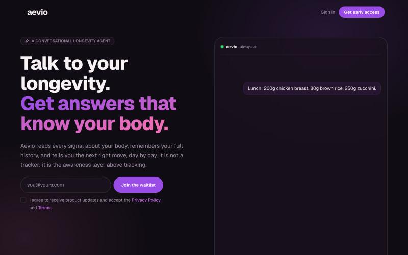 Aevio · Talk to your longevity — screenshot