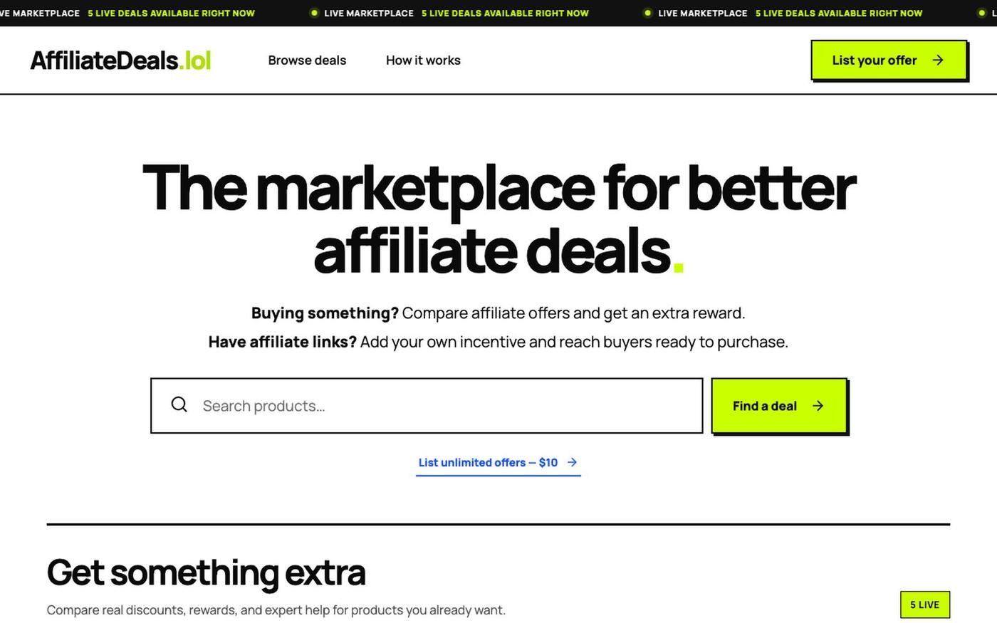 AffiliateDeals.lol — Compare affiliate offers — screenshot