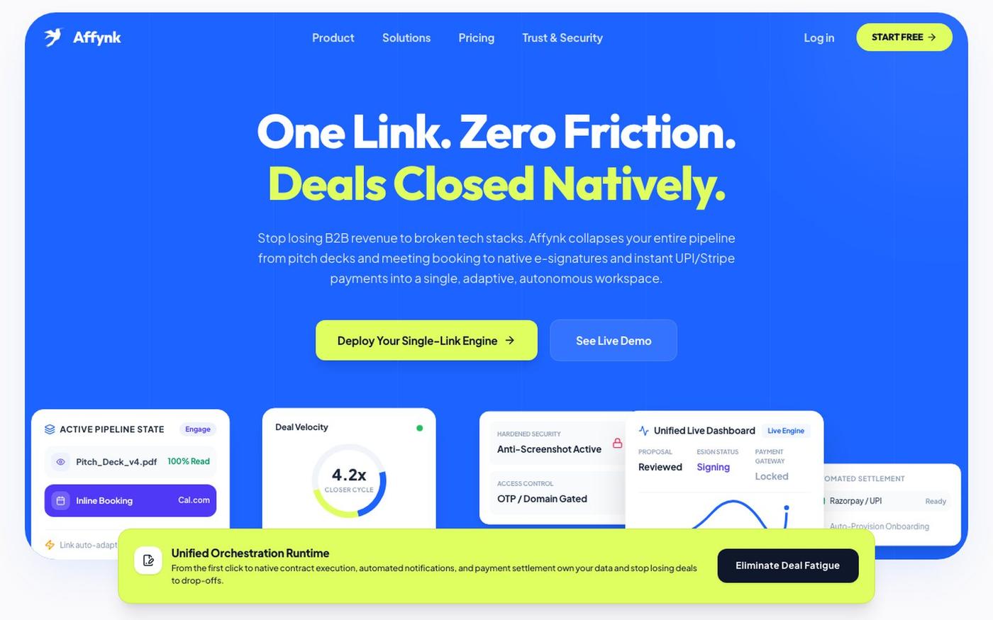 Affynk | One Link: Pitch, Book, Sign, Get Paid, Onboard — screenshot