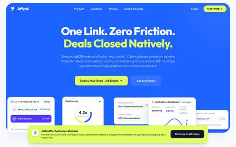 Affynk | One Link: Pitch, Book, Sign, Get Paid, Onboard — screenshot