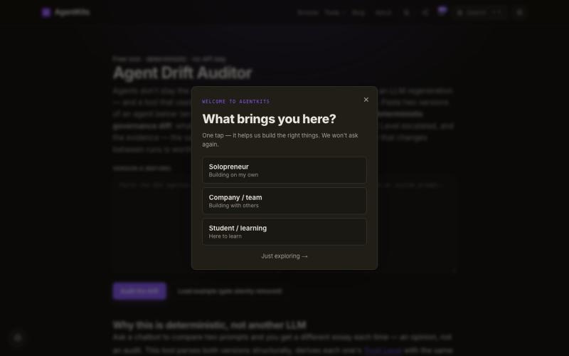 AI Agent Drift Auditor — diff two agent versions, get a governance verdict — Age — screenshot