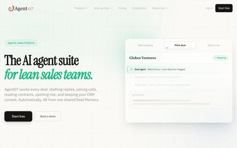 Agent07 — AI Sales Agents for Email, Meetings & CRM — screenshot