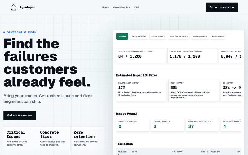 Agentagon - Find the failures customers already feel — screenshot