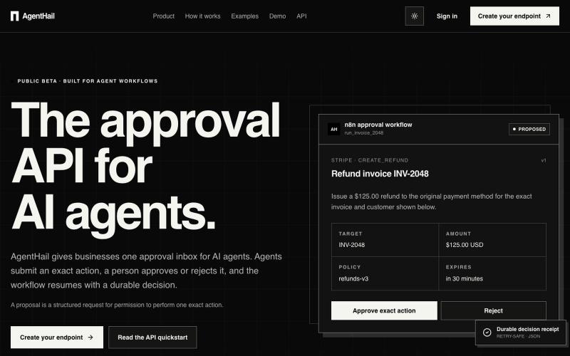 AgentHail — Approval API for AI Agents — screenshot