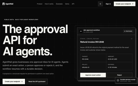 AgentHail — Approval API for AI Agents — screenshot