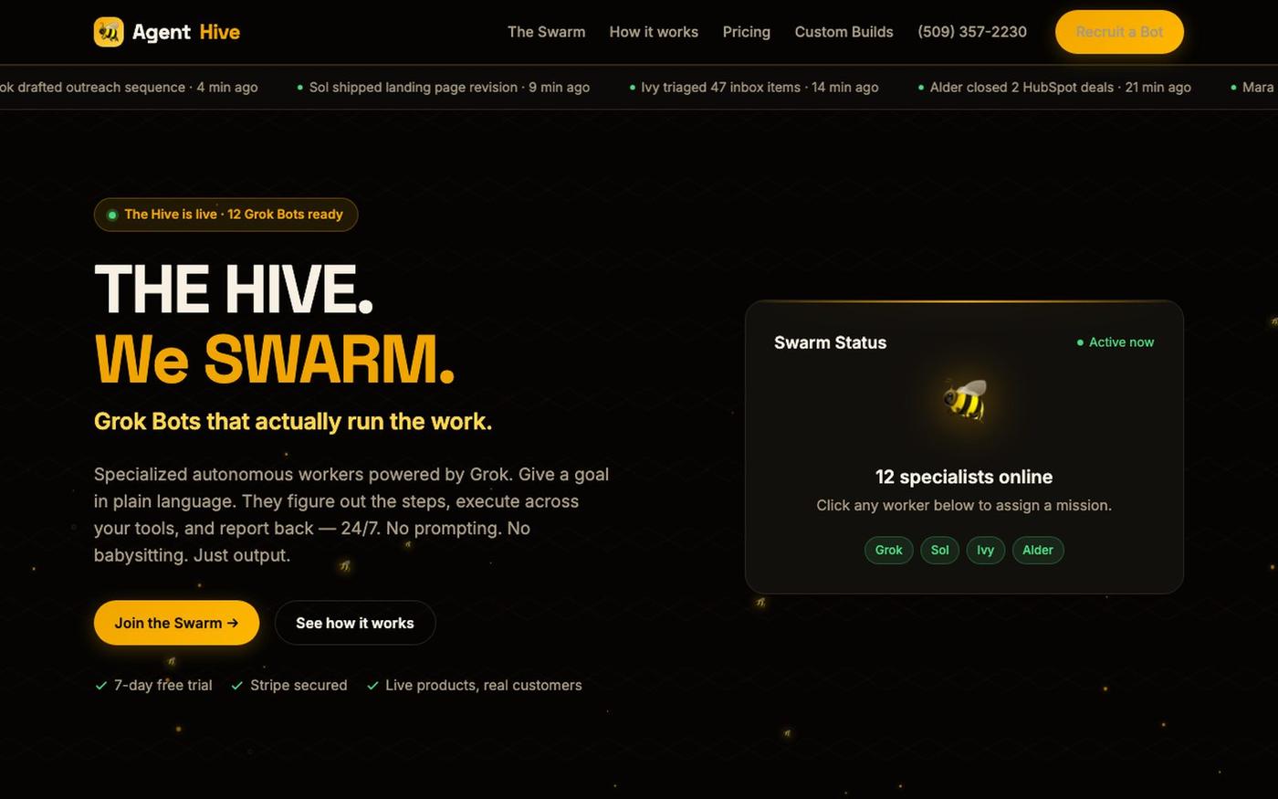 AgentHive — THE HIVE. We SWARM with GROK BOTS. — screenshot