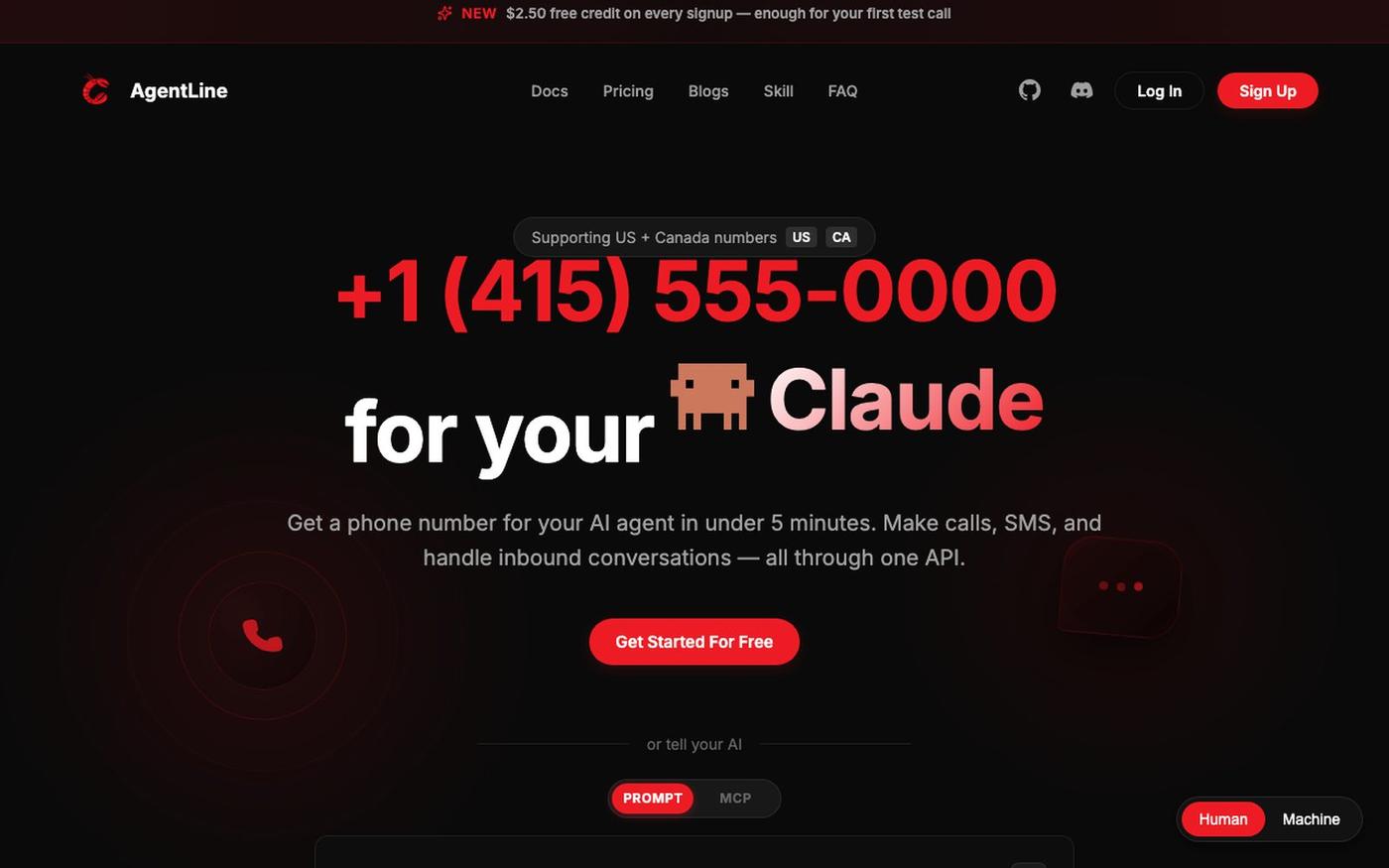 Phone Numbers for AI Agents | OpenClaw, Hermes & Voice API — screenshot