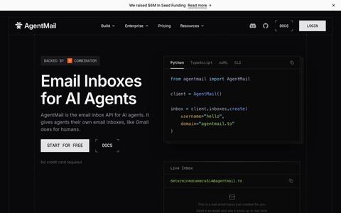 AgentMail | Email Inbox API for AI Agents — screenshot